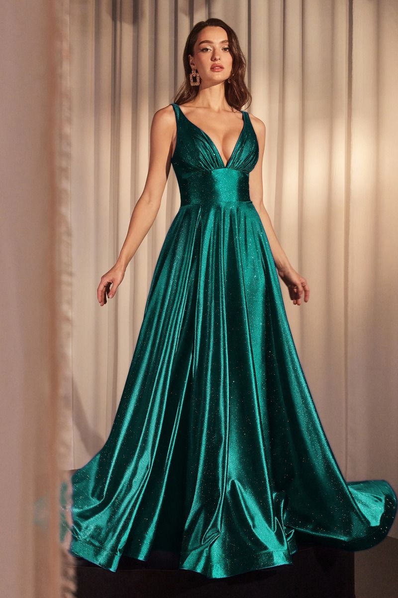 GLIMMERING STRETCH SATIN A-LINE DRESS- CC2349