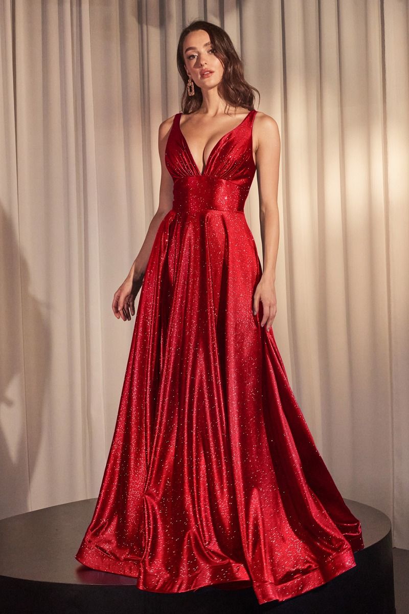 GLIMMERING STRETCH SATIN A-LINE DRESS- CC2349