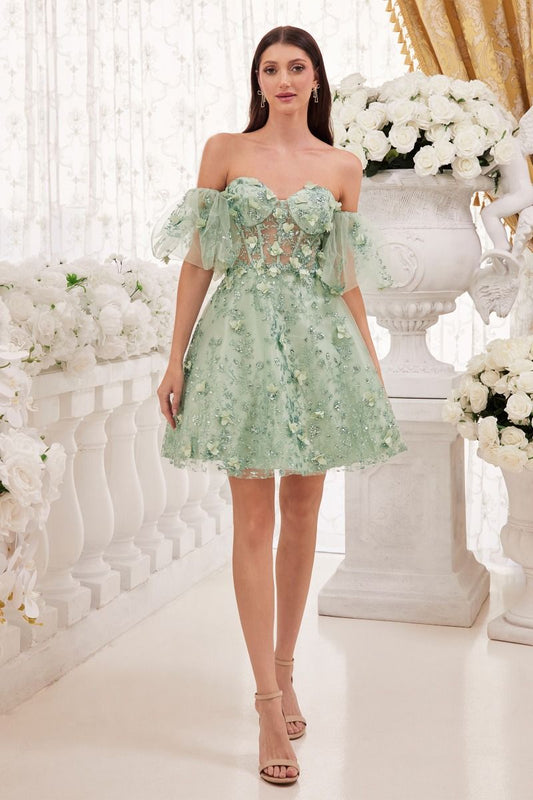 FLORAL STRAPLESS SHORT DRESS- KV1089