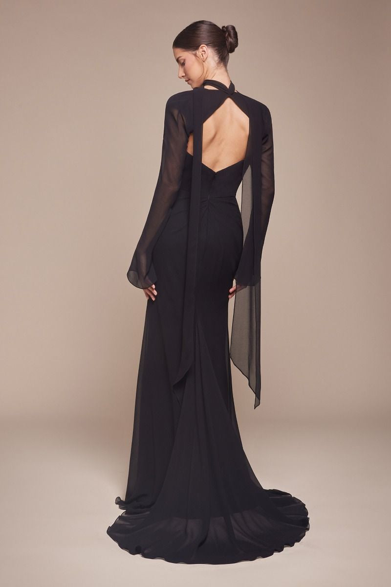 BLACK STRAPLESS CHIFFON DRESS WITH REMOVABLE JACKET- CD357 (RENTAL)
