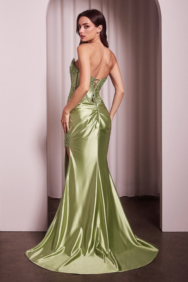 FITTED STRAPLESS LACE & SATIN GOWN- KV1116