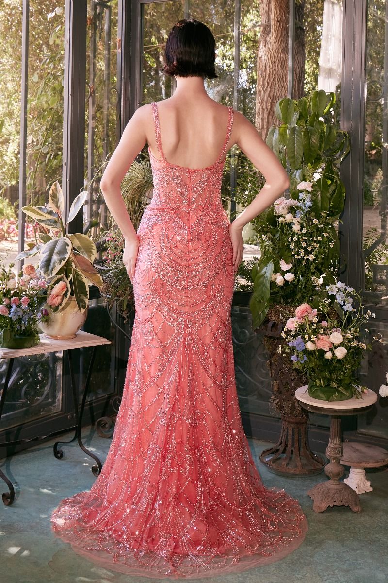 FITTED BEADED EVENING GOWN - A1363