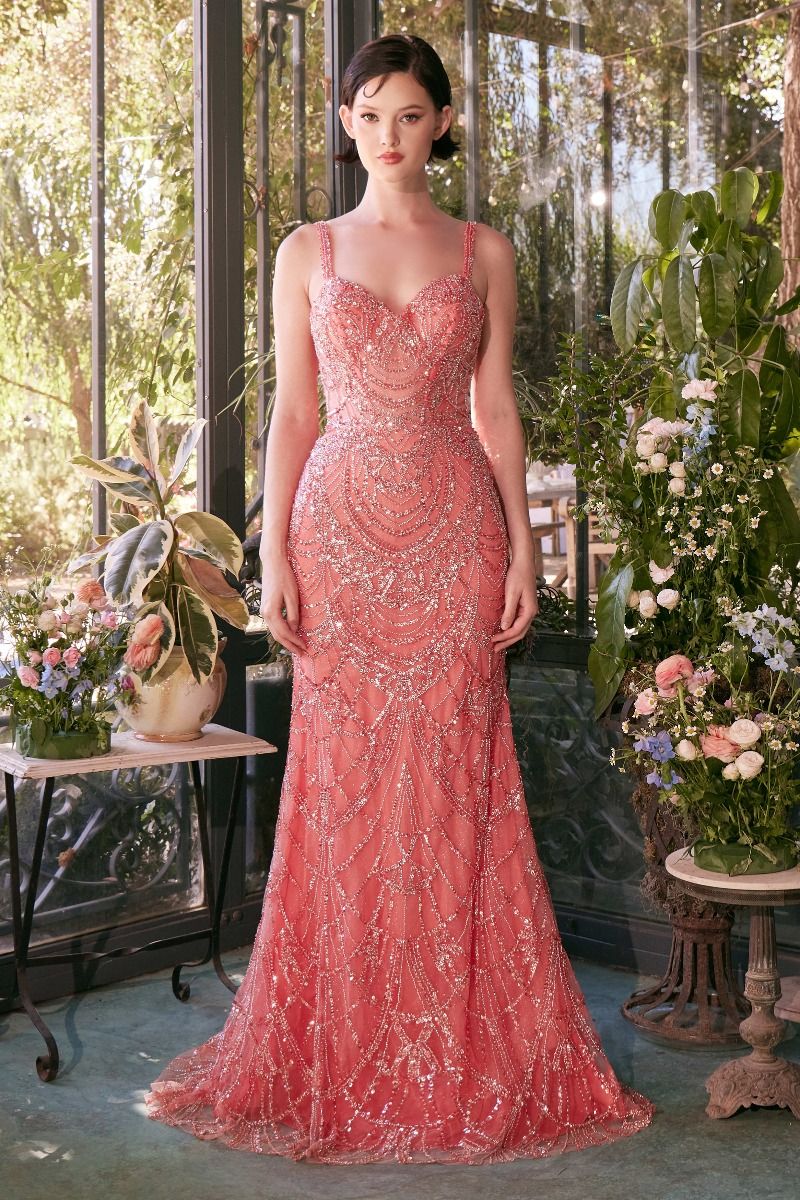 FITTED BEADED EVENING GOWN - A1363