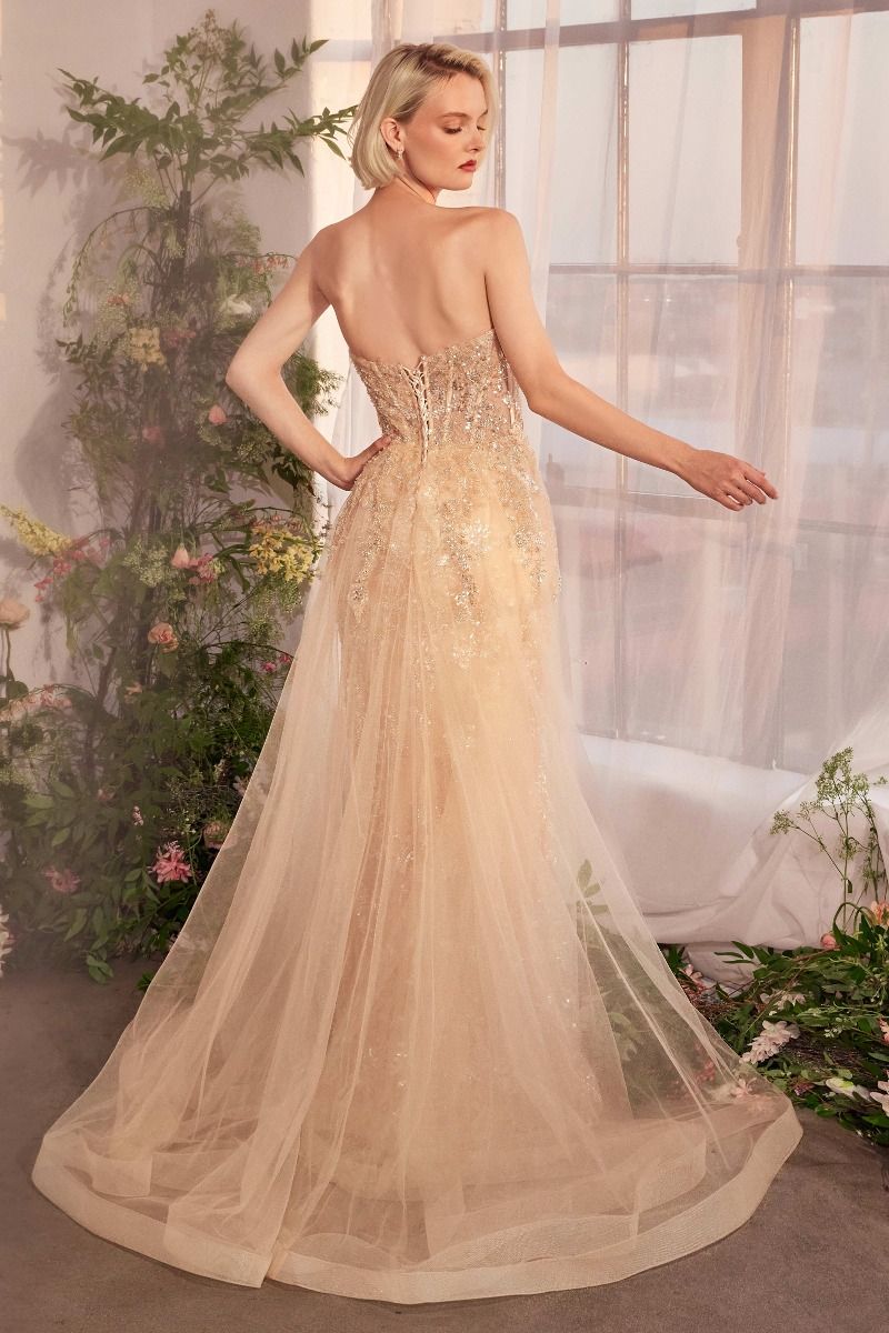 STRAPLESS OVERSKIRT GLIMMING GOWN- A1365