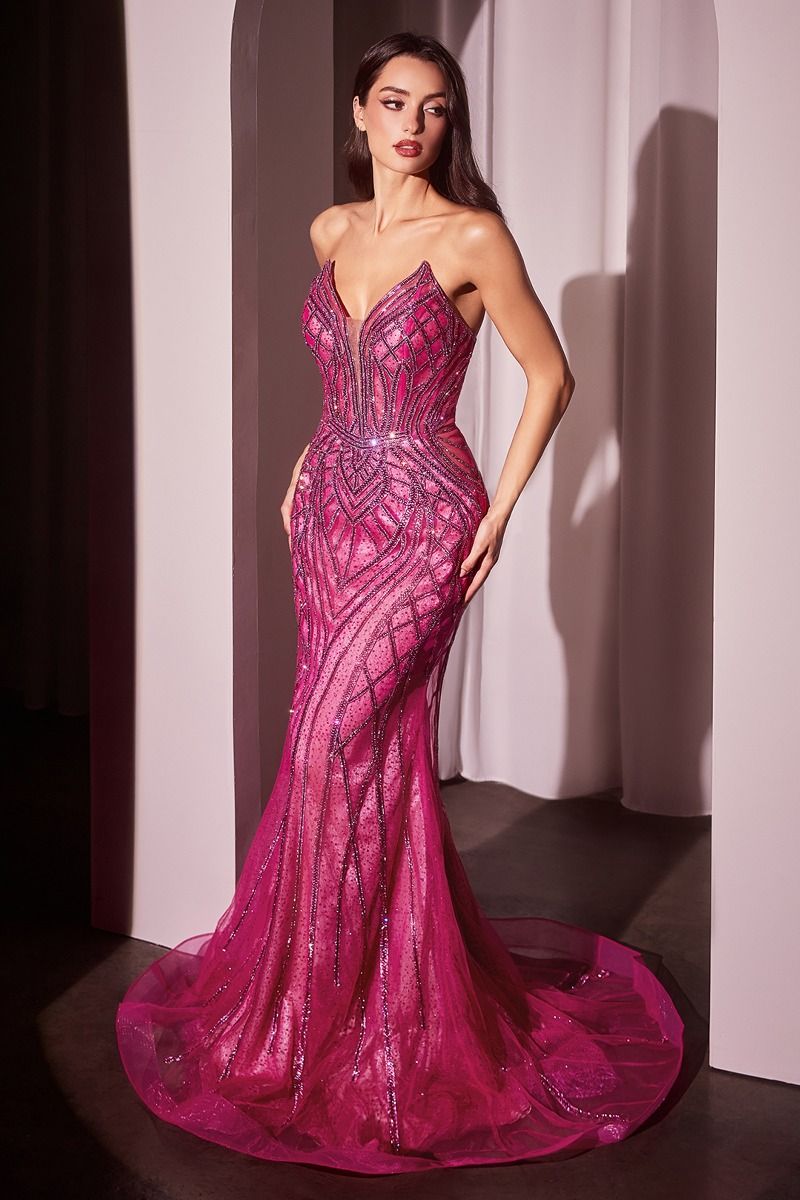 STRAPLESS EMBELLISHED MERMAID GOWN- CC6018