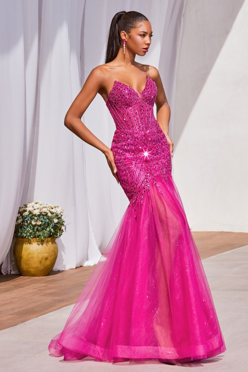 STRAPLESS BEADED MERMAID DRESS CD0214 Livia Co