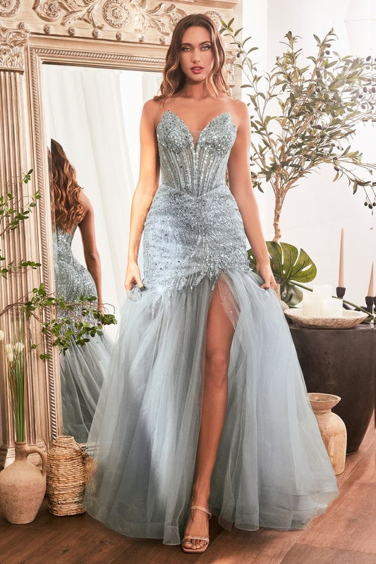 STRAPLESS BEADED MERMAID DRESS- CD0214