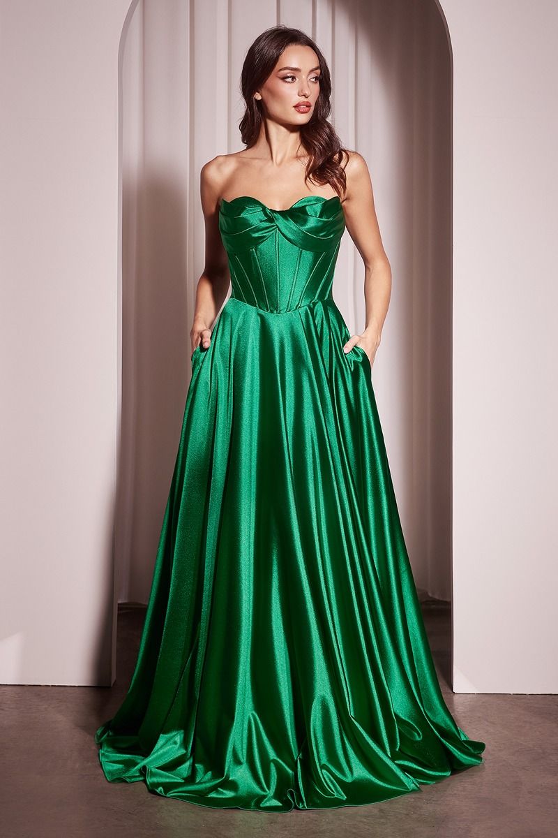 STRAPLESS SATIN A-LINE DRESS -CD378