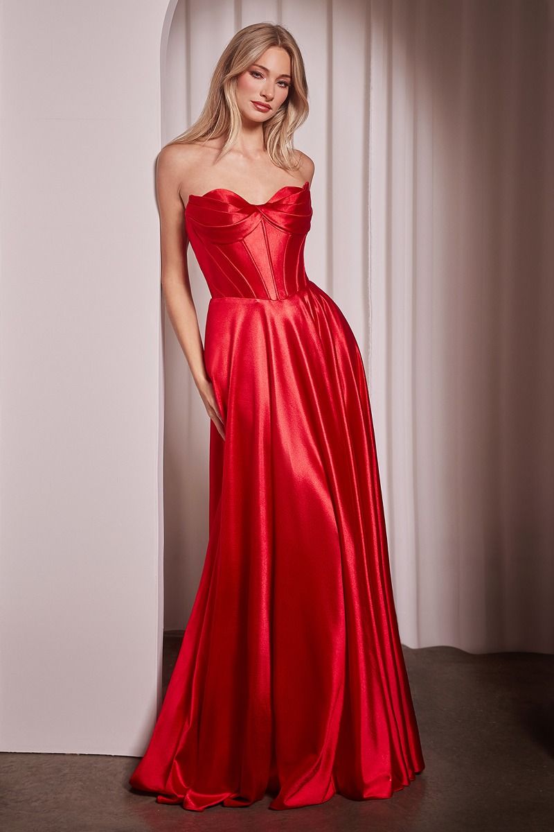 STRAPLESS SATIN A-LINE DRESS -CD378