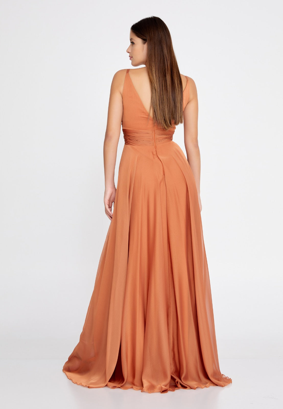 SLEEVELESS ORANGE CHIFFON DRESS (SHOWROOM SALE)