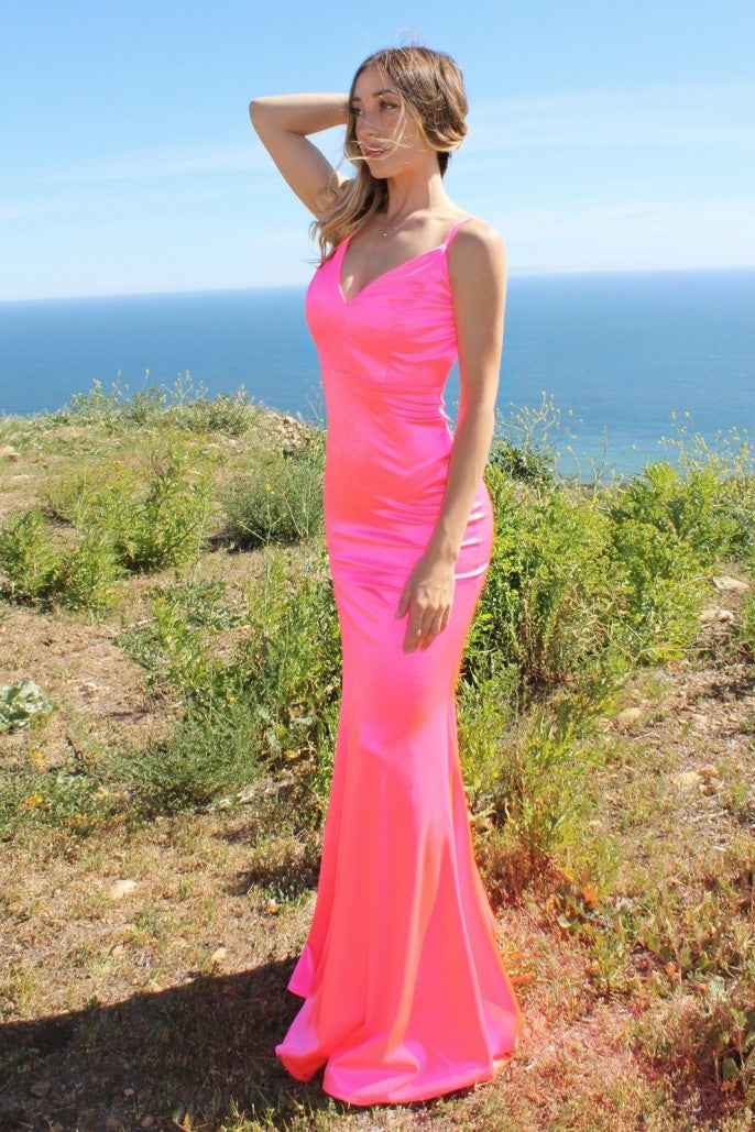 NEON FITTED SATIN DRESS-SE016