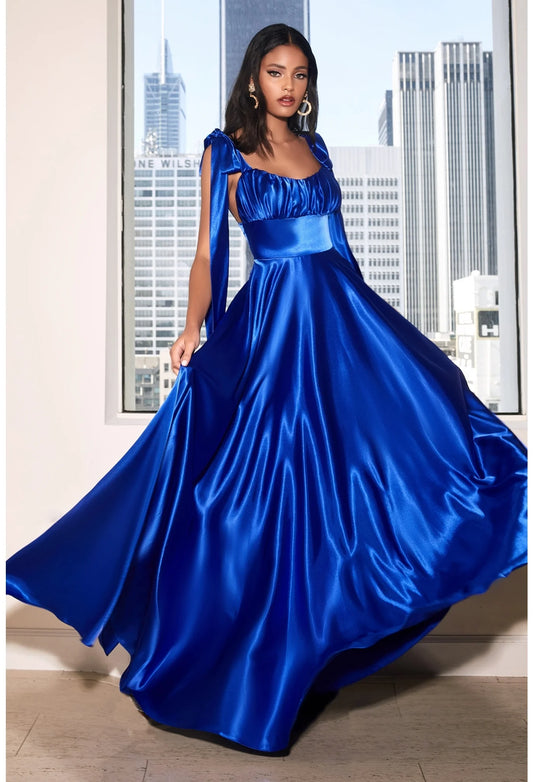 ROYAL BLUE SOFT SATIN A-LINE- 7490 (SHOWROOM SALE)