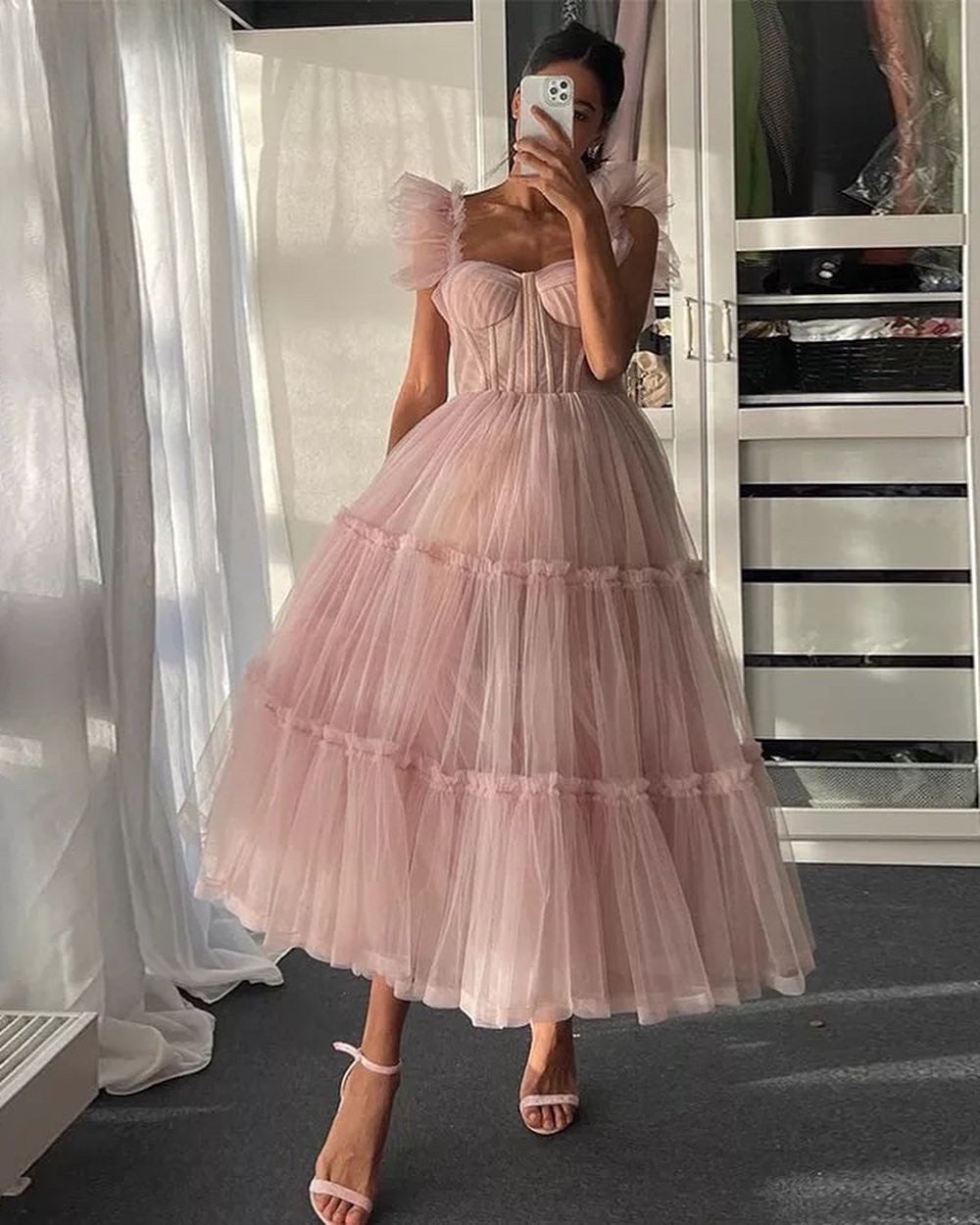 TULLE CORSET TEA-LENGTH DRESS