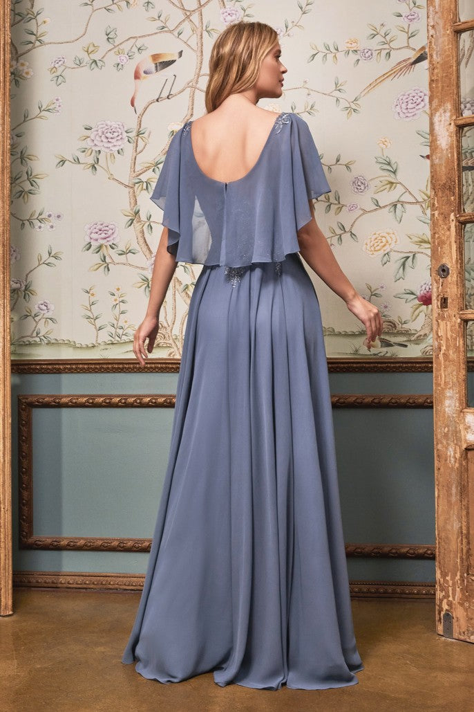 PLEATED CHIFFON LONG SLEEVE GOWN-CD242* – Livia & Co