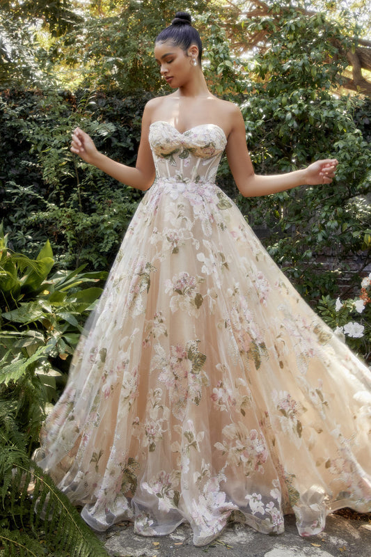 MAGNOLIA CORSET PRINTED GOWN- A1134